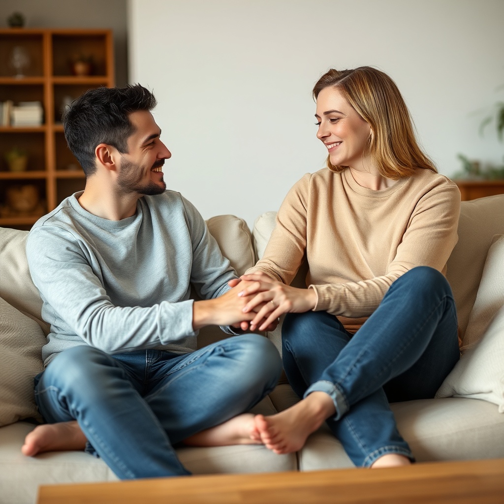Couple having an open, supportive conversation at home, emphasizing emotional and relational aspects of potency